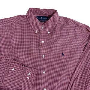 Ralph Lauren‎ Button Down Shirt Men's L Red White Gingham Long Sleeve